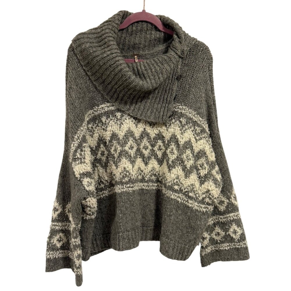 Free People Ragnar Fair Isle Split‎ Neck Wool Blend Pullover Sweater Size S
